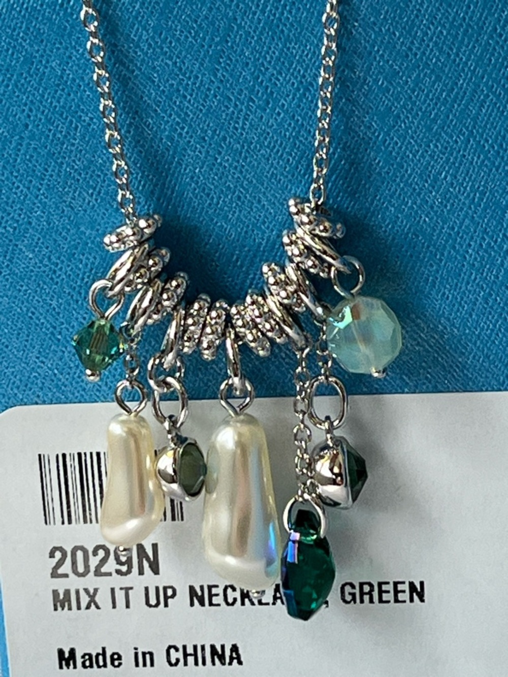 Swarovski Necklace Silver Charm Necklace Emerald Crystals & Pearls TSC BNIB